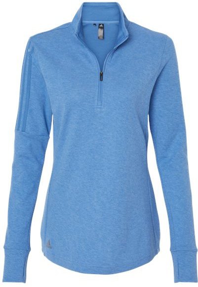 Adidas A555 Women's 3-Stripes Quarter-Zip Sweater - Focus Blue Melange