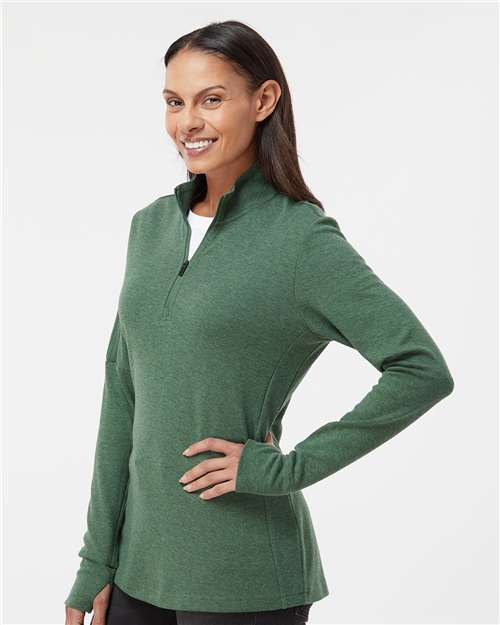 Adidas A555 Women's 3-Stripes Quarter-Zip Sweater - Green Oxide Melange