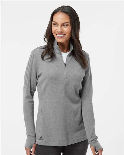 Adidas A555 Women's 3-Stripes Quarter-Zip Sweater - Gray Three Melange