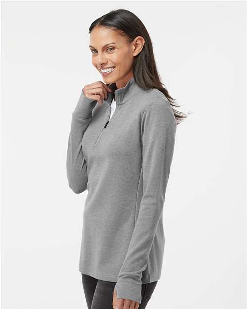 Adidas A555 Women's 3-Stripes Quarter-Zip Sweater - Gray Three Melange