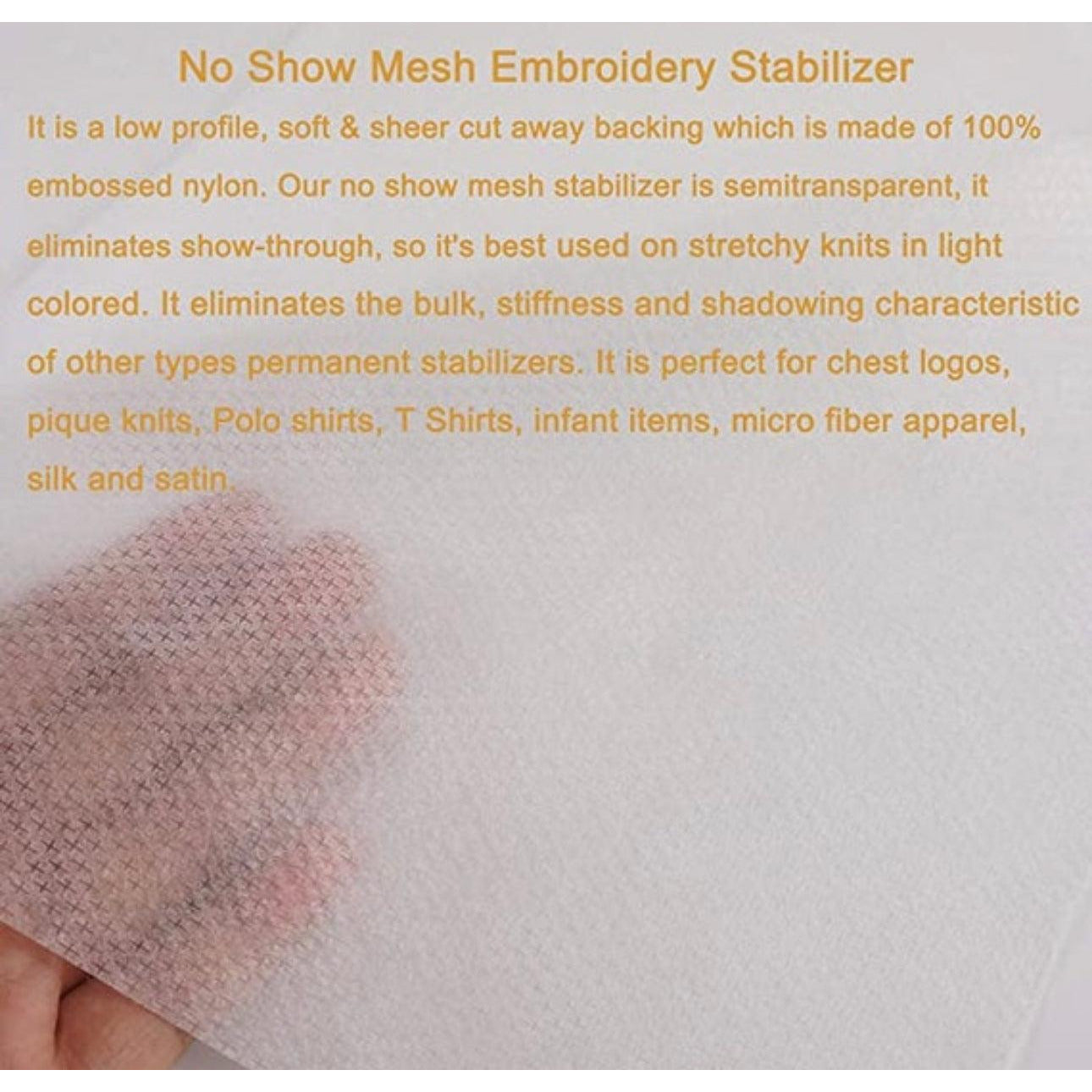 ESS No Show Mesh Machine Embroidery Stabilizer Cut Away Backing - 500 Precut Sheets - Light Weight 1.8 oz